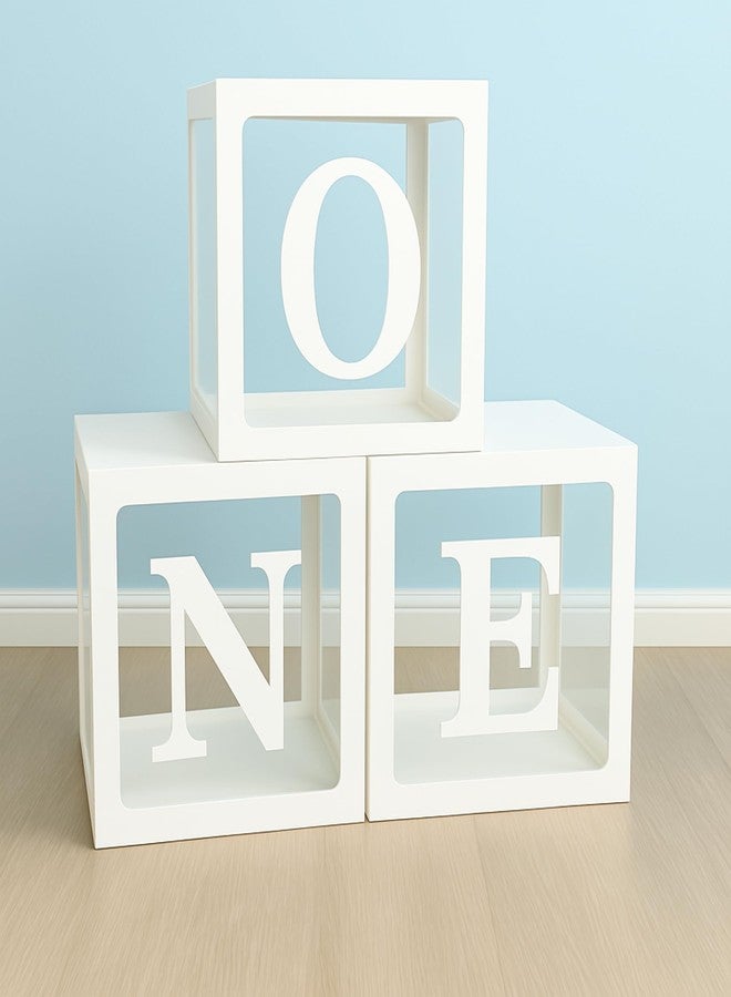 Flyloons One Balloon Box for 1st Birthday Decoration Baby Boys Girls Kids Twins Year Transparent Plain Letter Balloon 3 Pcs White Box Glue Dots Arrangement Set Items - Image 1